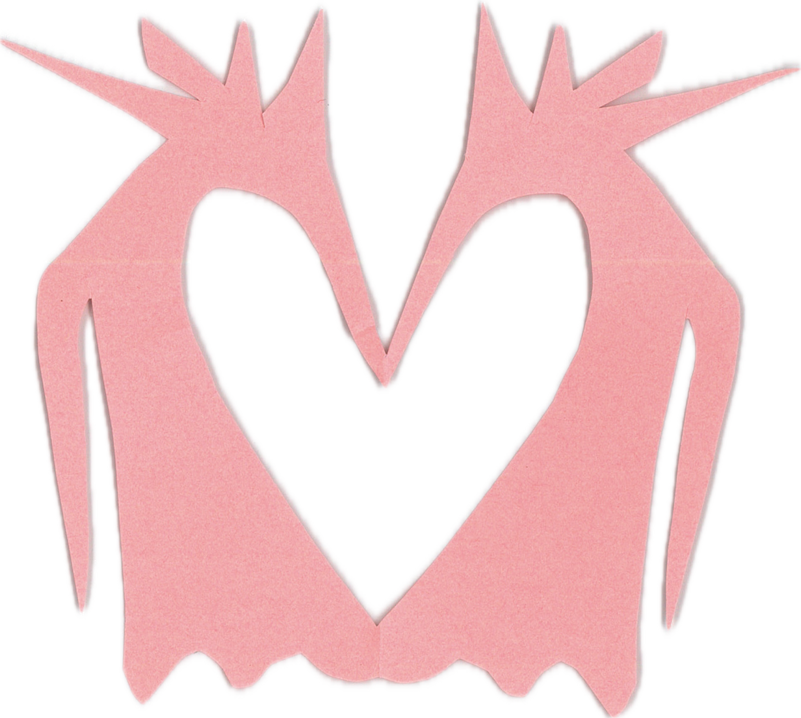 This is a paper figure cut out of pink paper. A heart was cut out of the middle.